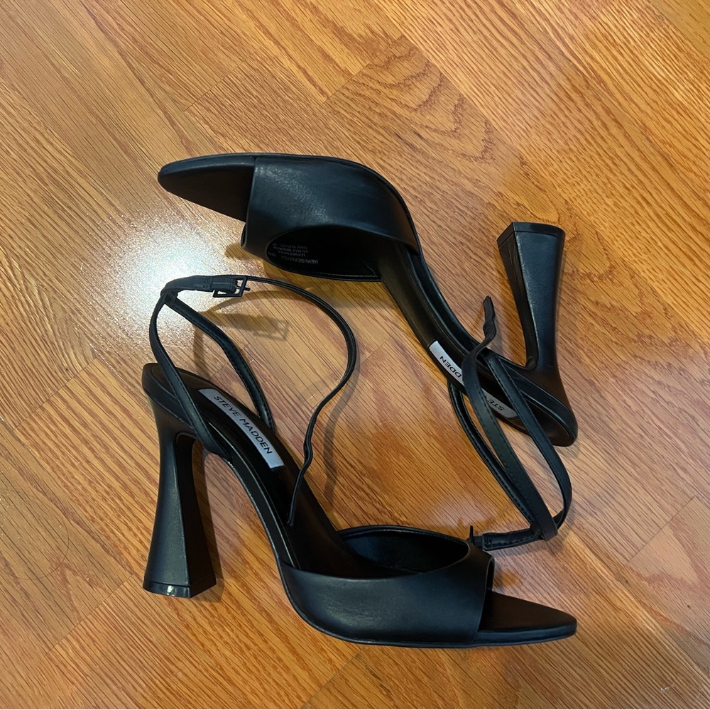 Sleek Black Stiletto Heels with Ankle Straps *LIKE NEW*